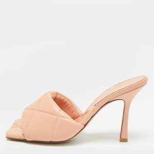 Pre Owned Bottega Veneta Lido Size 38 Peach Leather Slide Sandals