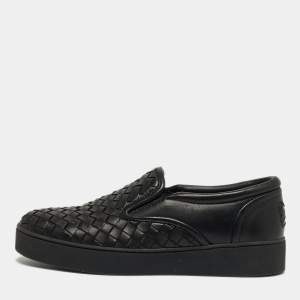 Pre Owned Bottega Veneta Size 35 Black Intrecciato Leather Slip On Sneakers