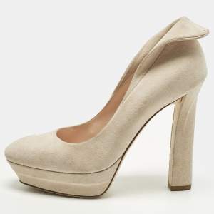 Pre Owned Bottega Veneta Size 38 Cream Suede Platform Pumps