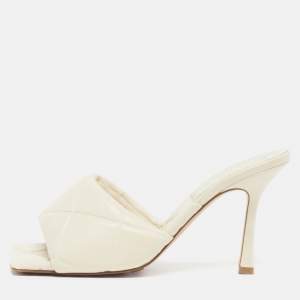 Pre Owned Bottega Veneta Lido Size 39 Cream Intrecciato Leather Slide Sandals