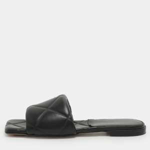 مملوكة مسبقًا Bottega Veneta Lido Size 38 Black Leather Flat Slides 