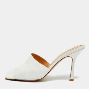 Pre Owned Bottega Veneta Strech Size 41 White Leather Slide Sandals