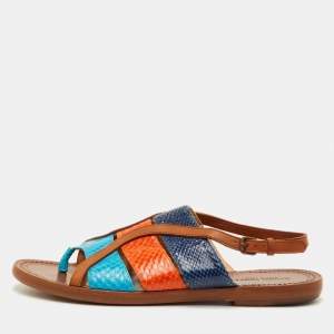 مملوكة مسبقًا Bottega Veneta Size 39 Multicolor Leather and Snakeskin Slingback Flats