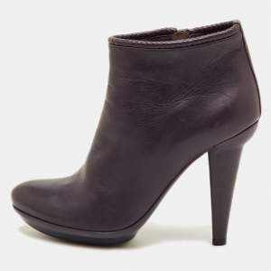 Pre Owned Bottega Veneta Size 38.5 Dark Purple Leather Ankle Length Boots