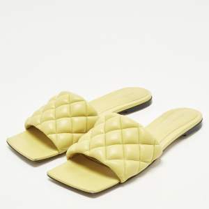 Pre Owned Bottega Veneta Lido Size 39.5 Yellow Quilted Leather Flat Slides