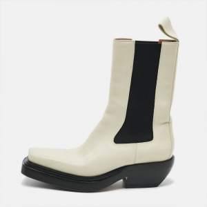 Pre Owned Bottega Veneta Cliff Size 38.5 Cream Leather Ankle Length Boots