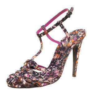 Pre Owned Bottega Veneta Corniola Topaz Pollock Print Silk Sandals Size 40