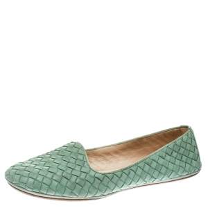 Pre Owned Bottega Veneta Green Intrecciato Leather Smoking Slippers Size 40