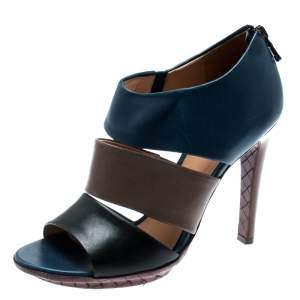 Pre Owned Bottega Veneta Tricolor Leather Open Toe Cut Out Booties Size 36.5