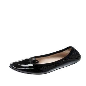 Pre Owned Bottega Veneta Black Patent Leather Scrunch Ballet Flats Size 34