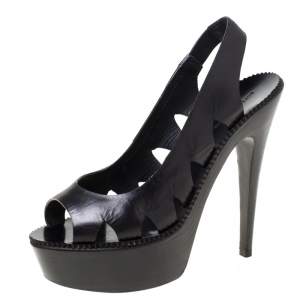Pre Owned Bottega Veneta Black Cut Out Leather Platform Slingback Sandals Size 38