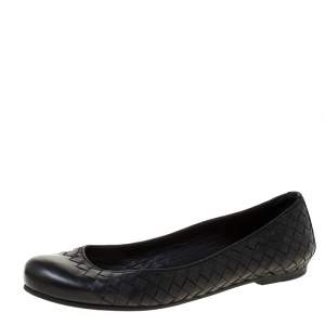 Pre Owned Bottega Veneta Black Intrecciato Leather Ballet Flats Size 38