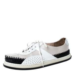 Pre Owned Bottega Veneta Tri Color Intrecciato and Perforated Leather Lace Sneakers Size 37
