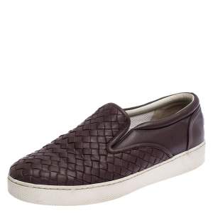 Pre Owned Bottega Veneta Dark Lilac Intreciatto Leather Dodger Slip On Sneakers Size 39.5