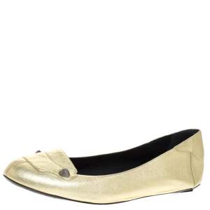 Pre Owned Bottega Veneta Gold Leather Studded Ballet Flats Size 38.5