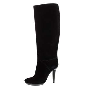 Pre Owned Bottega Veneta Black Suede Knee High Boots Size 40.5