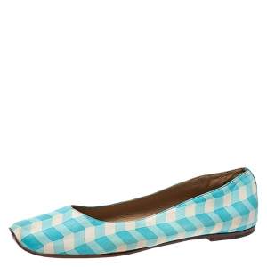 Pre Owned Bottega Veneta Blue/White Printed Leather Ballet Flats Size 41