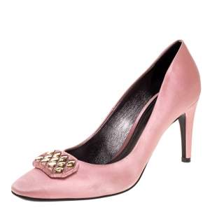 Pre Owned Bottega Veneta Pink Satin Embellished Pumps Size 38