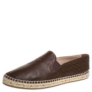 Pre Owned Bottega Veneta Brown Leather Intrecciato Espadrille Flats Size 38