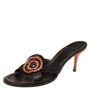 Pre Owned Bottega Veneta Tri Color Raffia And Satin Intrecciato Open Toe Slide Sandals Size 41