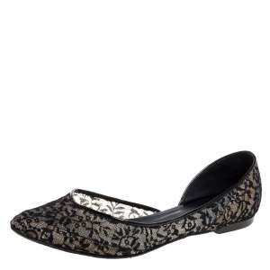 Pre Owned Bottega Veneta Black Lace And Mesh Ballerina Flats Size 38