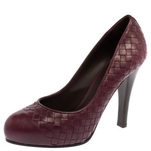 Pre Owned Bottega Veneta Burgundy Intrecciato Leather Platform Pumps Size 39