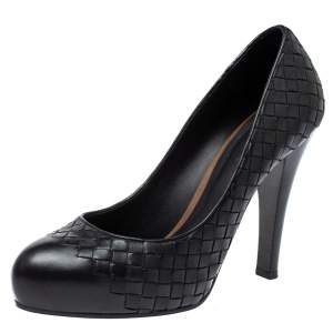 Pre Owned Bottega Veneta Black Intrecciato Leather Pumps Size 39