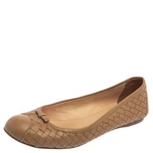 Pre Owned Bottega Veneta Beige Leather Ballet  Flats Size 39