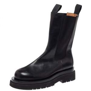 Pre Owned Bottega Veneta Black Leather Platform Chelsea  Boots Size 39