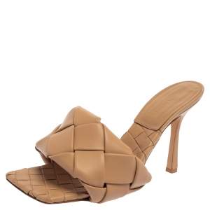 Pre Owned Bottega Veneta Beige Leather Slide Sandals Size 39.5