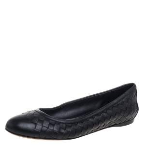 Pre Owned Bottega Veneta Black Intercciato Leather Ballet Flats Size 36.5