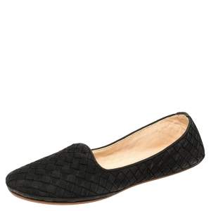Pre Owned Bottega Veneta Black Intrecciato Leather Smoking Slippers Size 37
