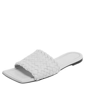 Pre Owned Bottega Veneta White Leather Slide Sandals Size 40.5