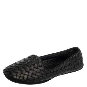 Pre Owned Bottega Veneta Black Intrecciato Leather Smoking Slipper Size 38