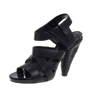 Pre Owned Bottega Veneta Black Leather Strappy Sandals Size 36 