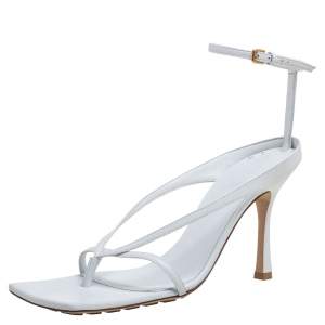 Pre Owned Bottega Veneta White Leather Stretch Sandals Size 40