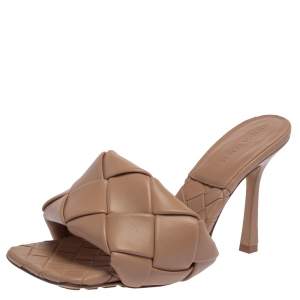 Pre Owned Bottega Veneta Beige Leather Slide Sandals Size 37