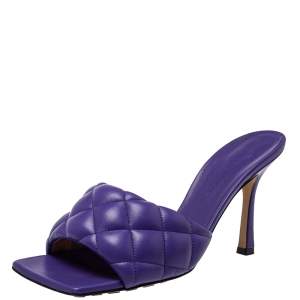 Pre Owned Bottega Veneta Purple Leather Padded Mule Sandals Size 38.5