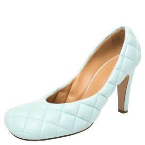 Pre Owned Bottega Veneta Blue Leather Padded Bloc Pumps Size 40