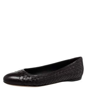 Pre Owned Bottega Veneta Brown Intrecciato Leather Ballet Flats Size 39