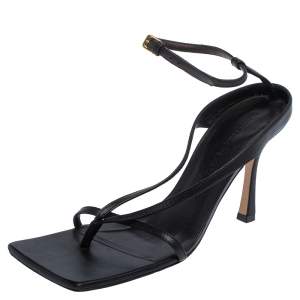 Pre Owned Bottega Veneta Black Leather Stretch Sandals Size 37.5