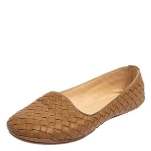 Pre Owned Bottega Veneta Beige Intrecciato Leather Smoking Slippers Size 37