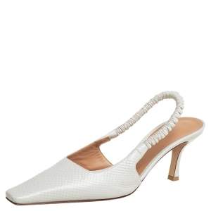 Pre Owned Bottega Veneta White Textured Leather Slingback Pumps Size 39