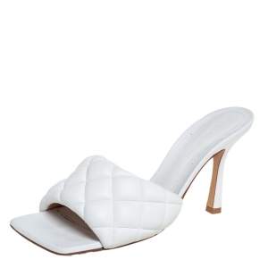 Pre Owned Bottega Veneta White Padded Leather Sandals Size 37.5