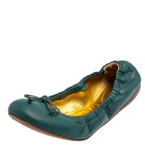 Pre Owned Bottega Veneta Blue Leather Scrunch Ballet Flats Size 36.5