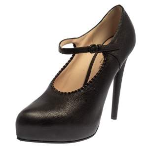 Pre Owned Bottega Veneta Black Leather Platform Pumps Size 38