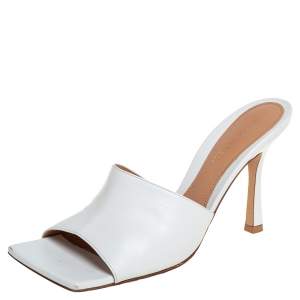 Pre Owned Bottega Veneta White Leather Stretch Open Toe Slide Sandals Size 38