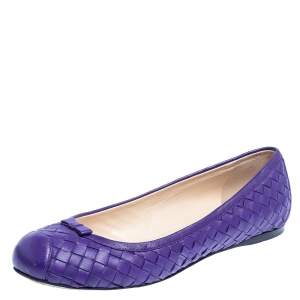Pre Owned Bottega Veneta Purple Leather  Ballet Flats Size 39