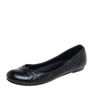 Pre Owned Bottega Veneta Black Leather Ballet Flats Size 39.5
