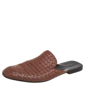 Pre Owned Bottega Veneta Brown Intrecciato Leather Slide Sandals Size 43